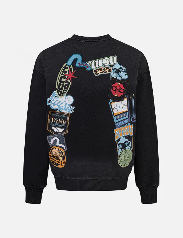 Washed Seagull and Logo Badge Daicock Print Loose Fit Sweatshirt sold by Evisu