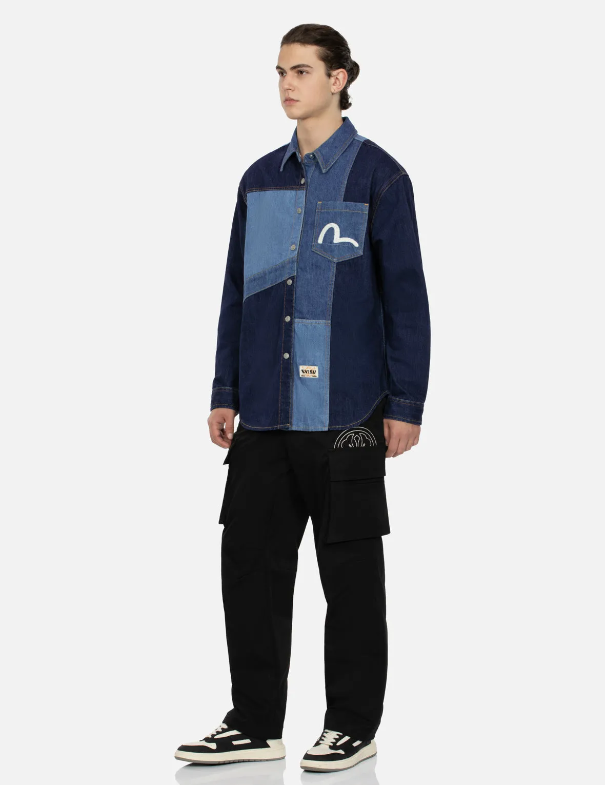 Patchwork with Seagull Embroidery Relax Fit Denim Shirt sold by Evisu product image thumbnail 3