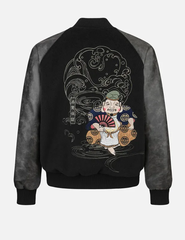 Ebisu and Seagull Embroidery Relax Fit Padded Varsity Jacket sold by Evisu