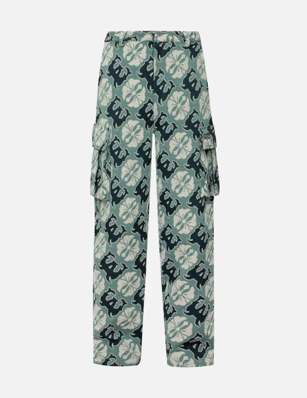 Allover Kamon and Logo Jacquard Wide Leg Tapestry Cargo Pants made by Evisu