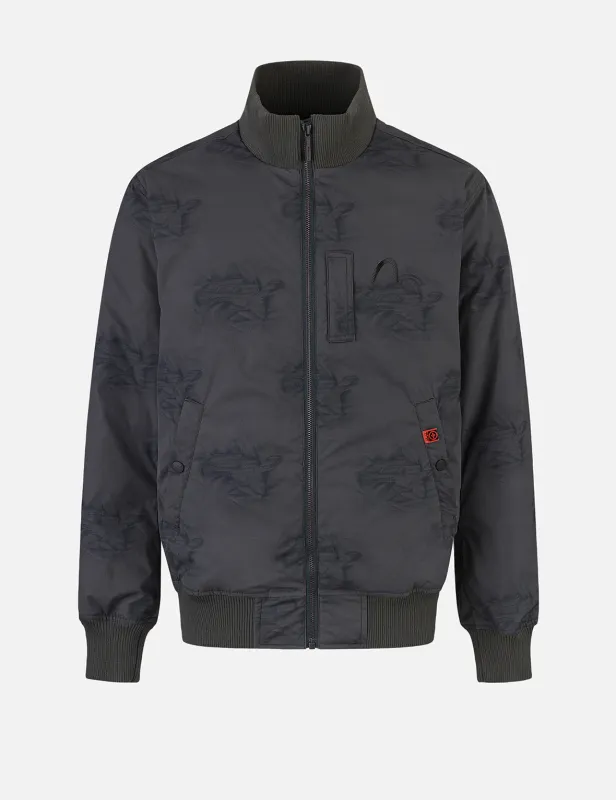 Allover Crinkle Logo Print Regular Fit Padded Bomber Jacket sold by Evisu