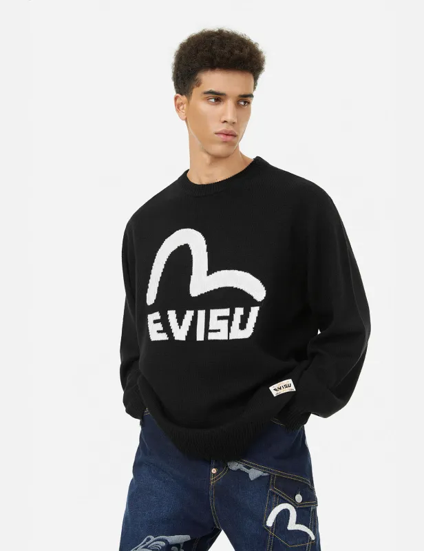 Seagull and Logo Jacquard Loose Fit Knit Sweatshirt sold by Evisu