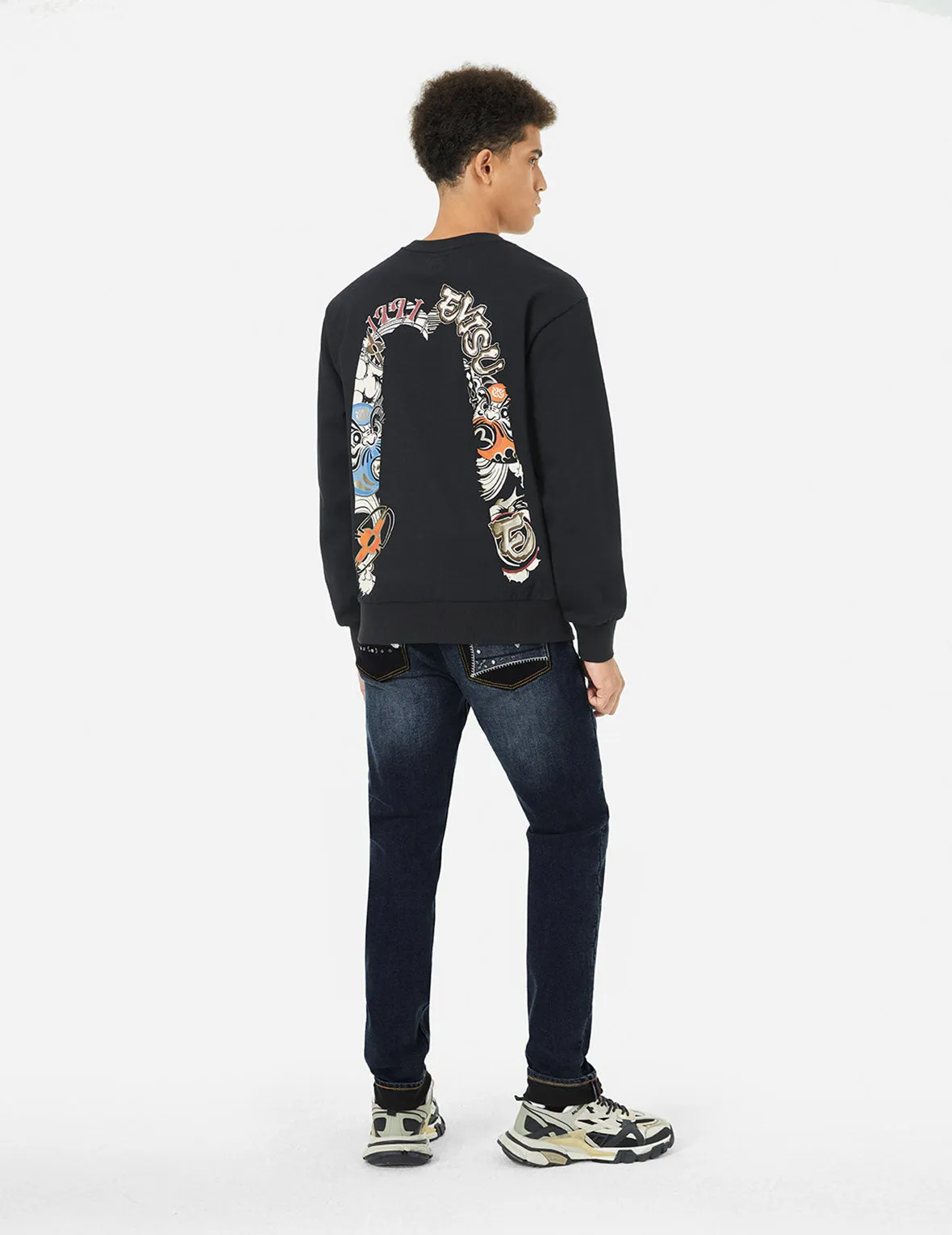 Seagull Embroidery with Metal Studs Carrot Fit Jeans #2017 sold by Evisu