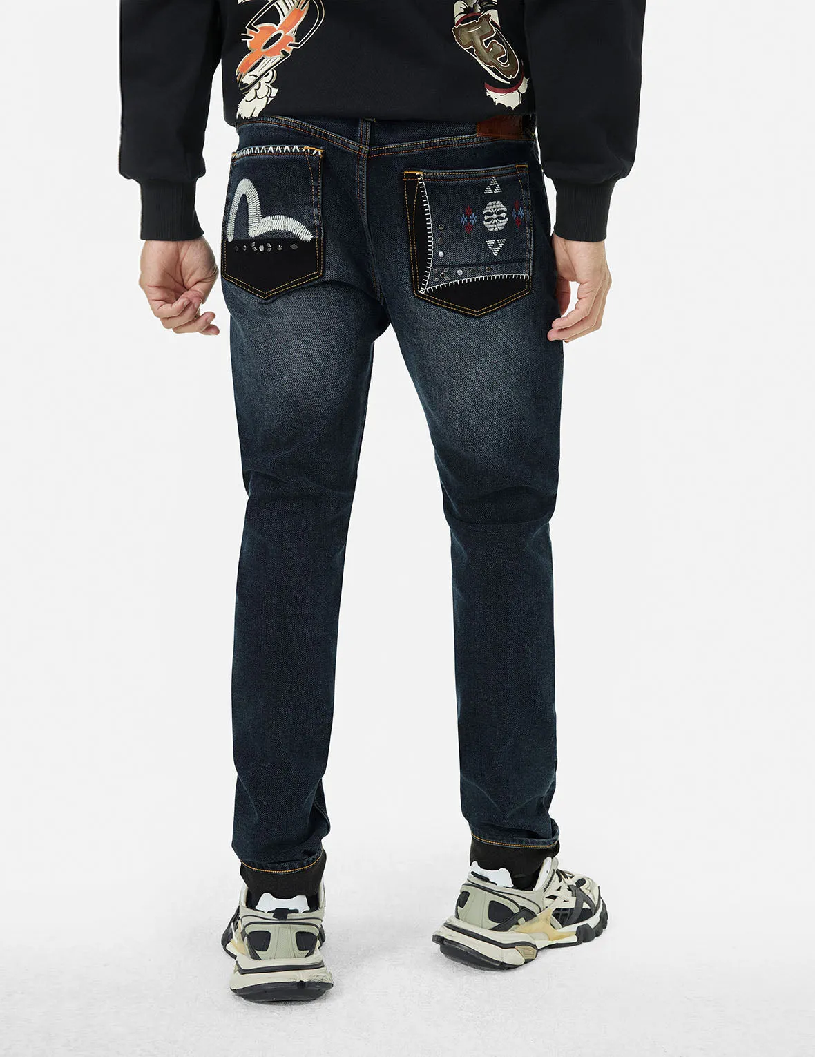 Seagull Embroidery with Metal Studs Carrot Fit Jeans #2017 sold by Evisu product image thumbnail 3