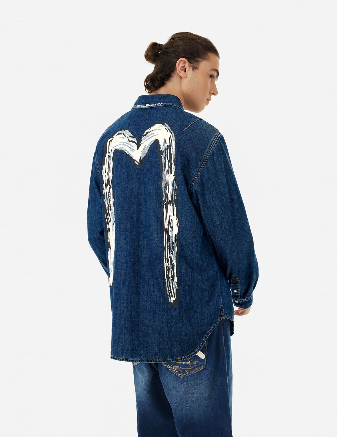 Brush Daicock Print Relax Fit Denim Shirt sold by Evisu product image thumbnail 5