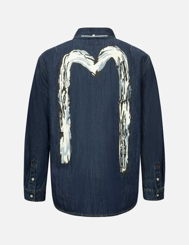 Brush Daicock Print Relax Fit Denim Shirt sold by Evisu
