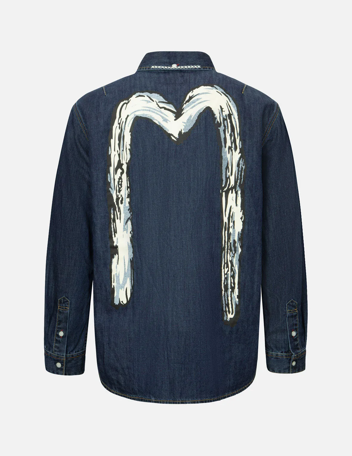 Brush Daicock Print Relax Fit Denim Shirt sold by Evisu