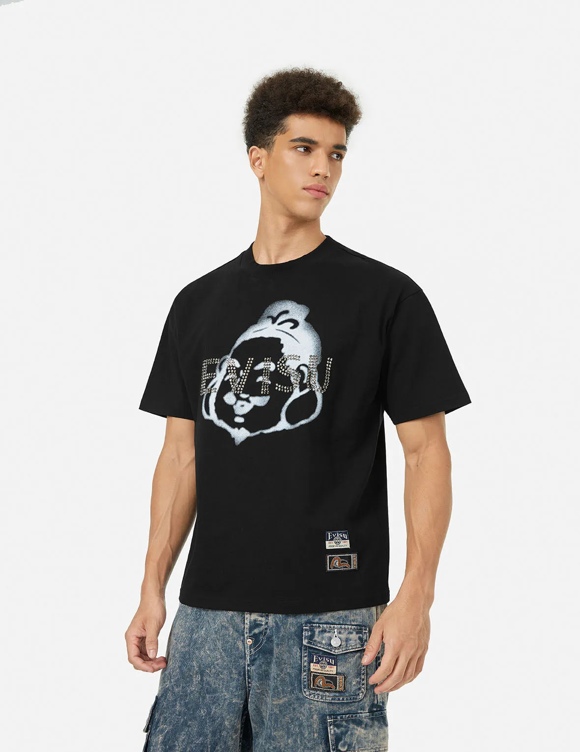 Rhinstone Logo and Godhead Print Relax Fit T-Shirt sold by Evisu product image thumbnail 5