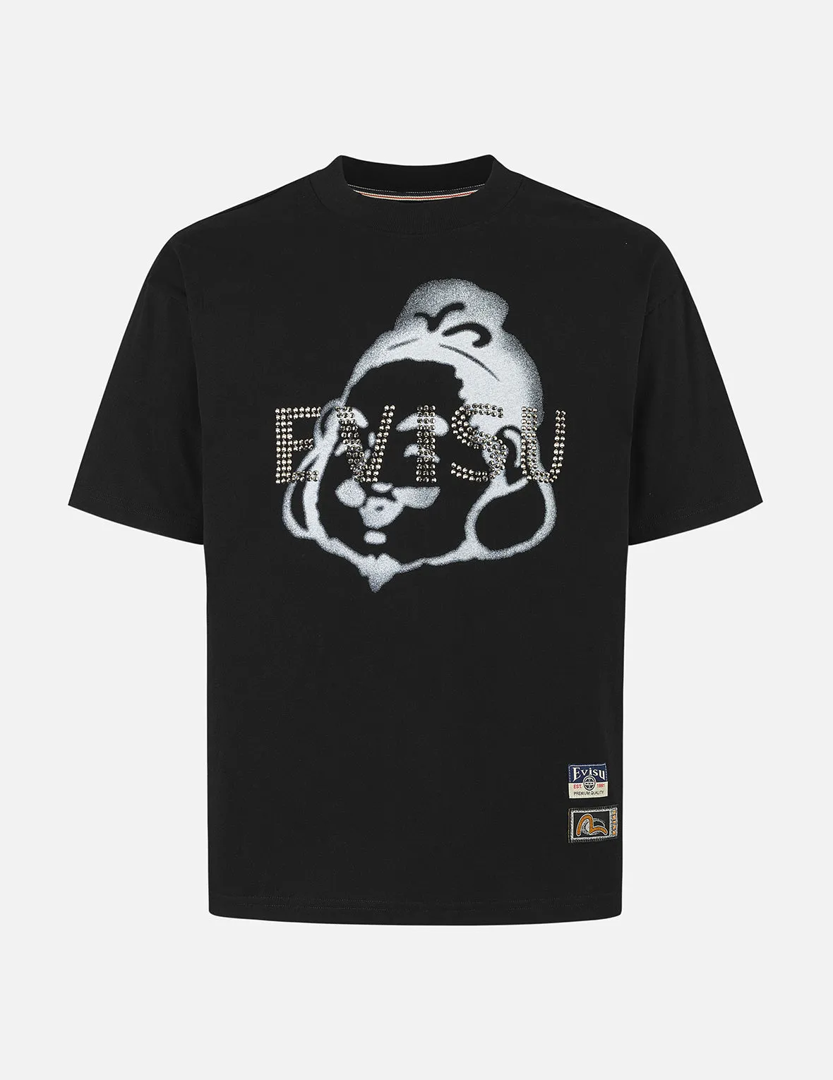 Rhinstone Logo and Godhead Print Relax Fit T-Shirt sold by Evisu