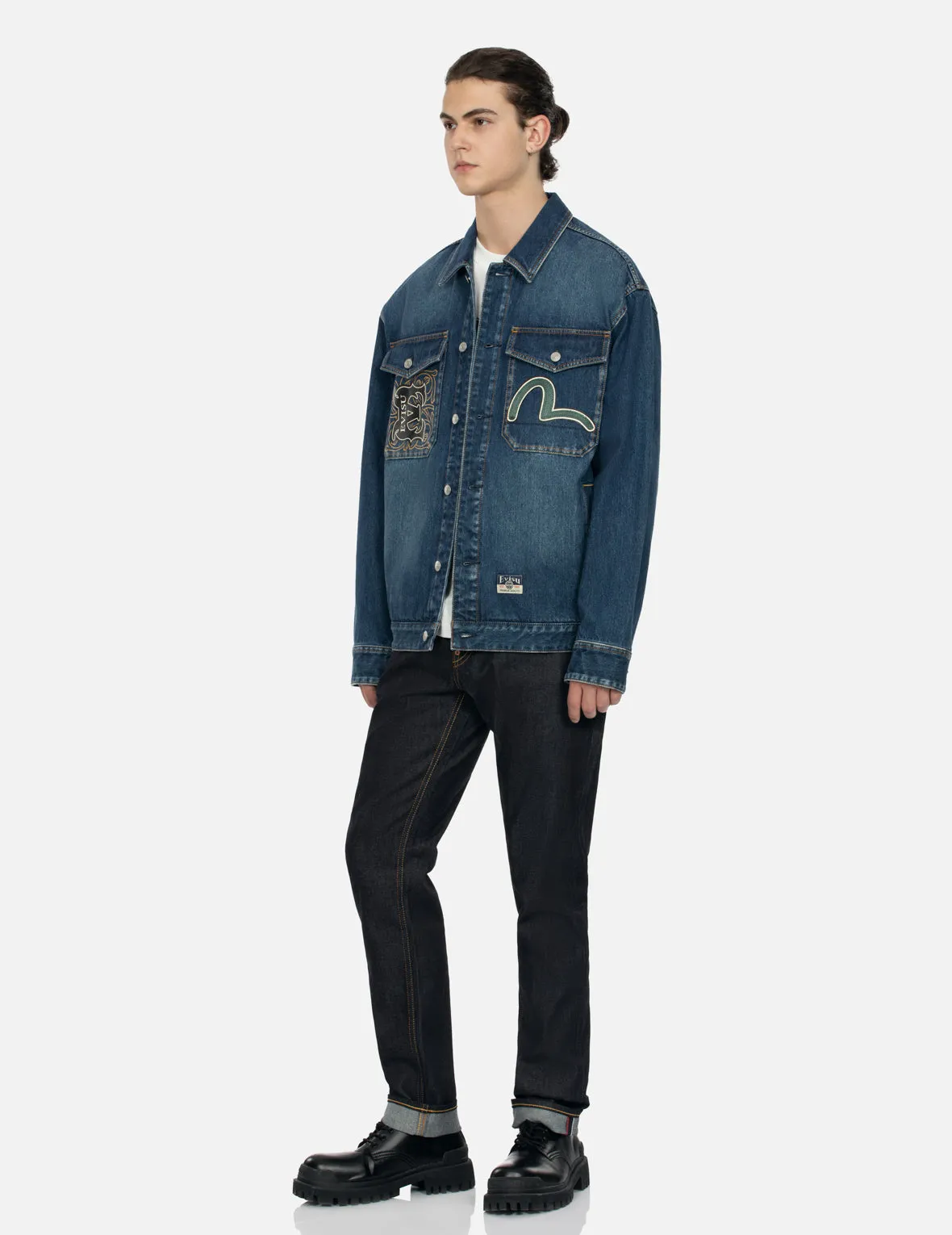 Sheridan Daicock Print and Seagull Embroidery Regular Fit Denim Shirt Jacket sold by Evisu product image thumbnail 4
