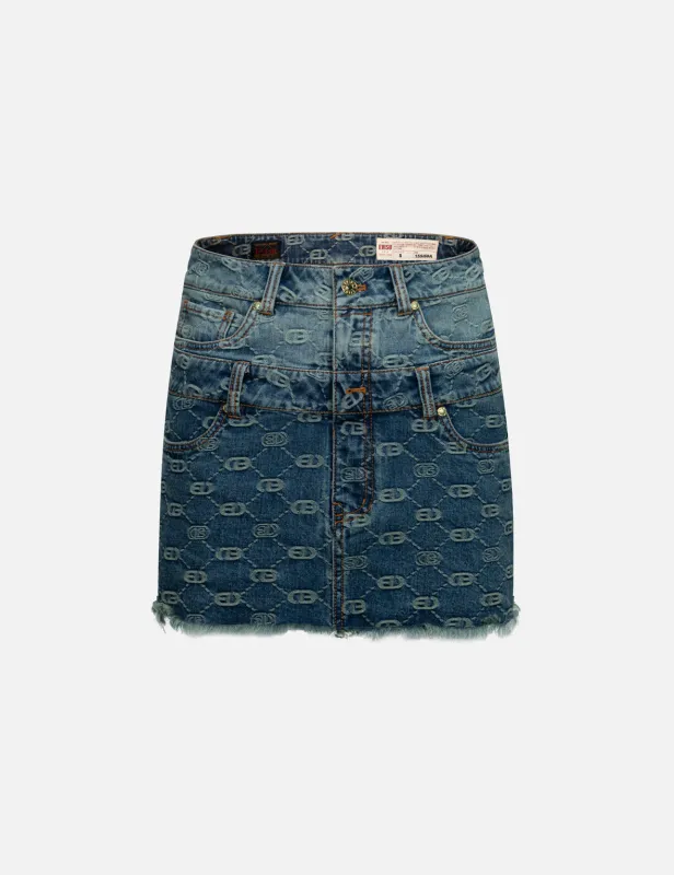2-in-1 Allover Logo Jacquard Regular Fit Denim Skirt sold by Evisu