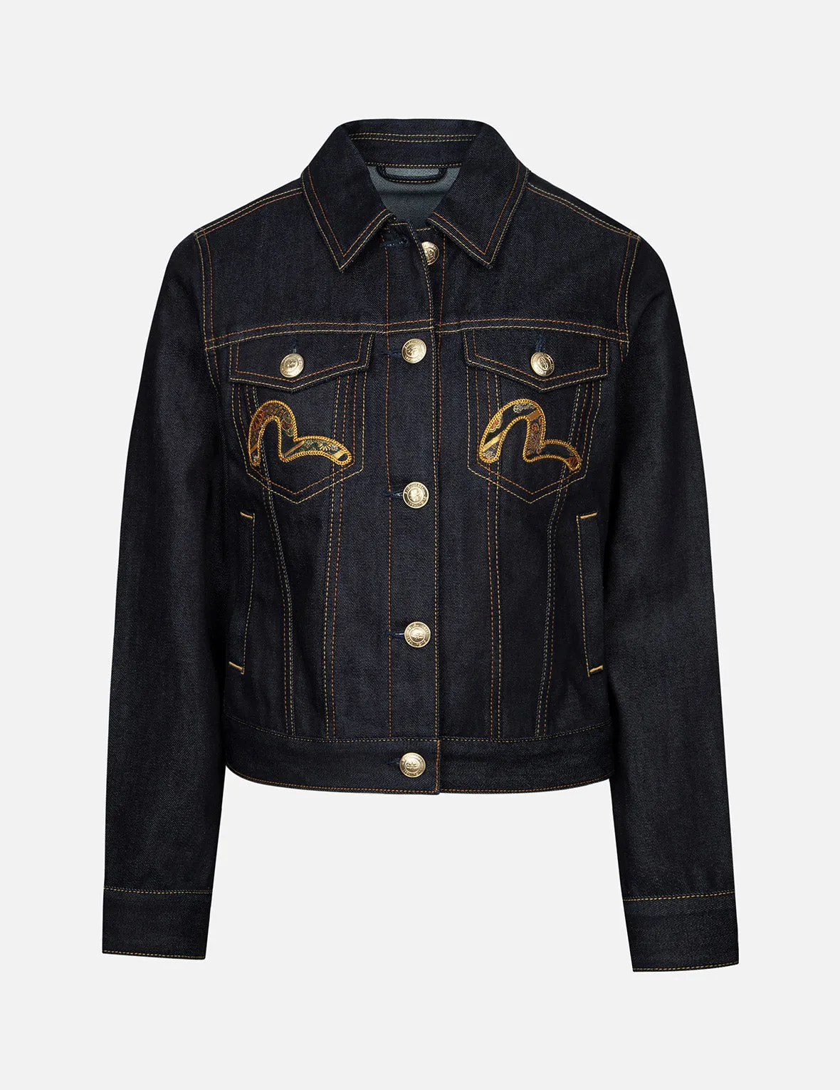 Brocade Rose and Logo Embroidery Regular Fit Denim Jacket sold by Evisu product image thumbnail 2