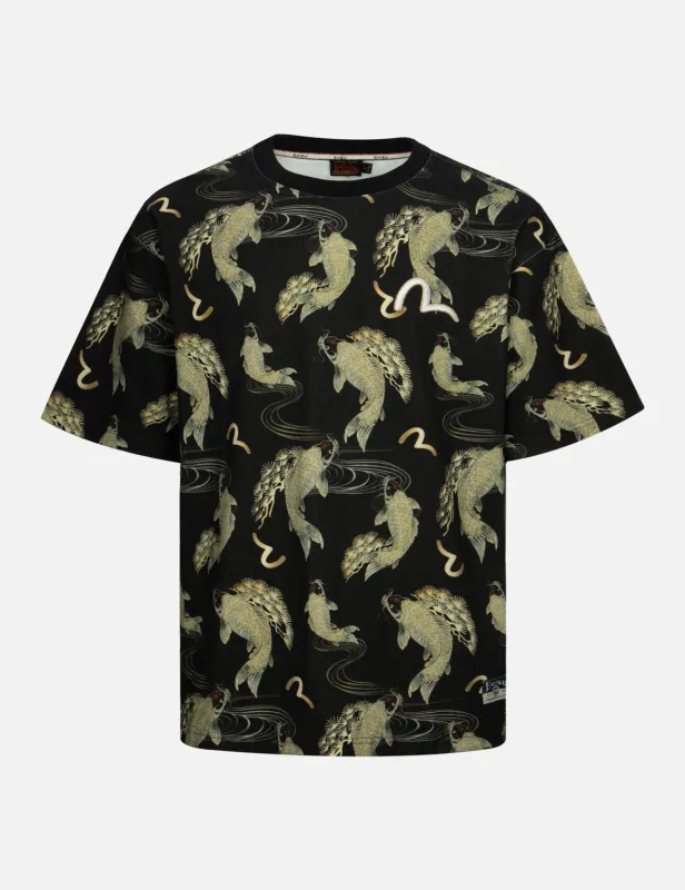 Allover Carp and Seagull Print Relax Fit T-shirt sold by Evisu