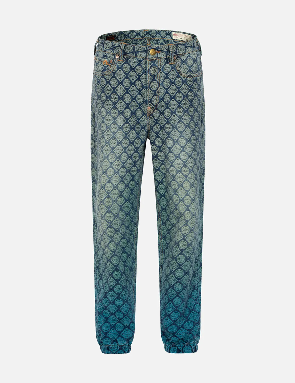 Allover Kamon Jacquard Relax Fit Denim Joggers sold by Evisu
