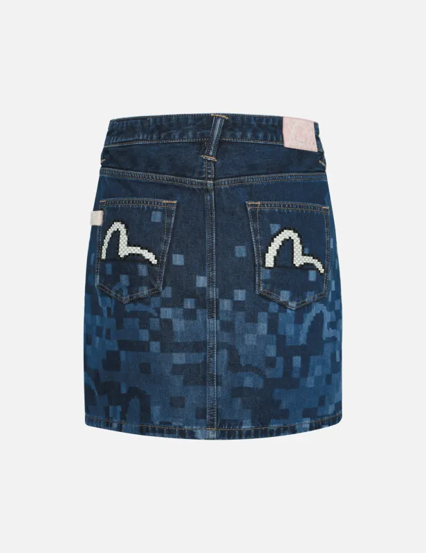 Pixel Seagull Embroidery and Print Regular Fit Denim Skirt sold by Evisu