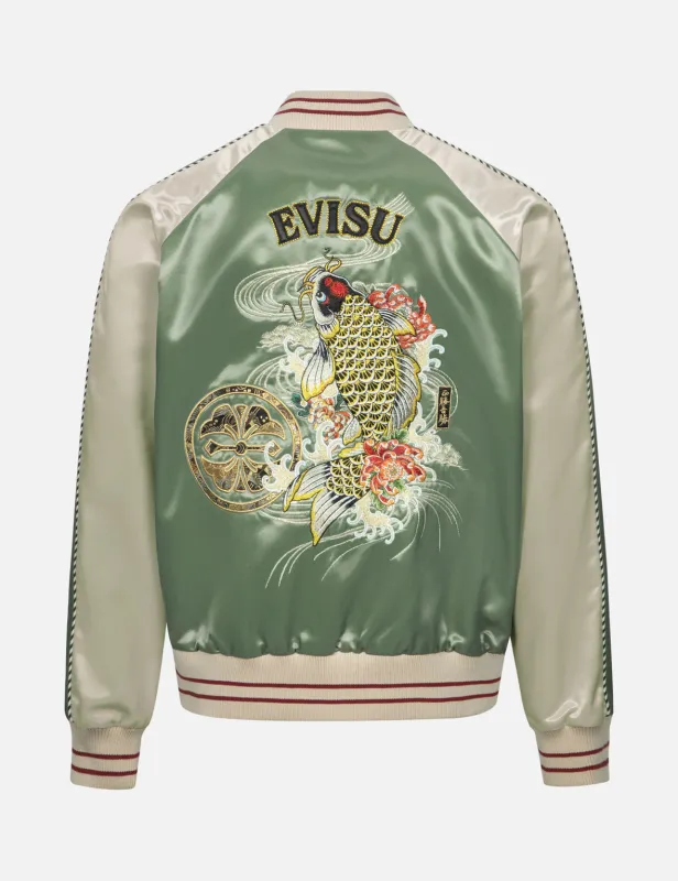 Kamon Brocade Appliqué and Carp Embrodiery Relax Fit Souvenir Jacket sold by Evisu