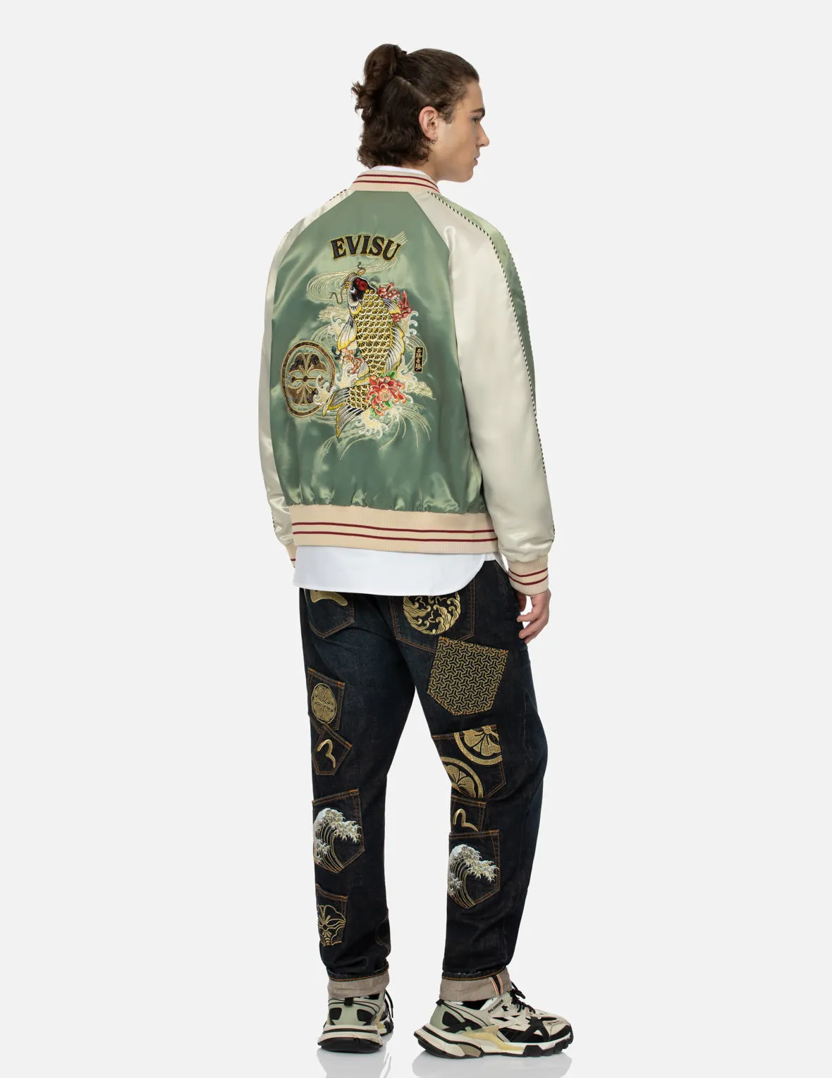 Kamon Brocade Appliqué and Carp Embrodiery Relax Fit Souvenir Jacket sold by Evisu product image thumbnail 3
