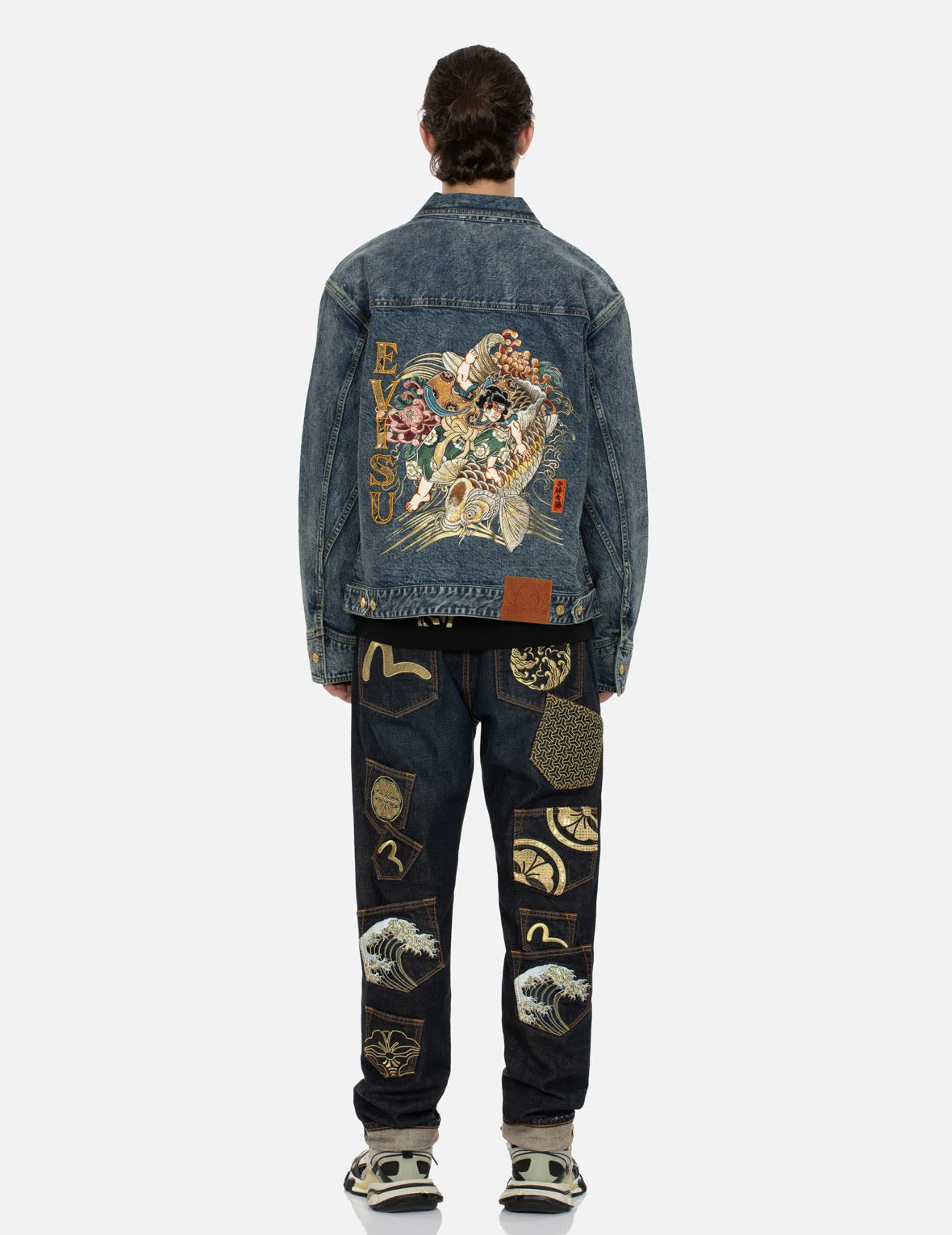 Kamon and Seagull Brocade Appliqué with Carp Embrodiery Relax Fit Denim Jacket sold by Evisu product image thumbnail 5