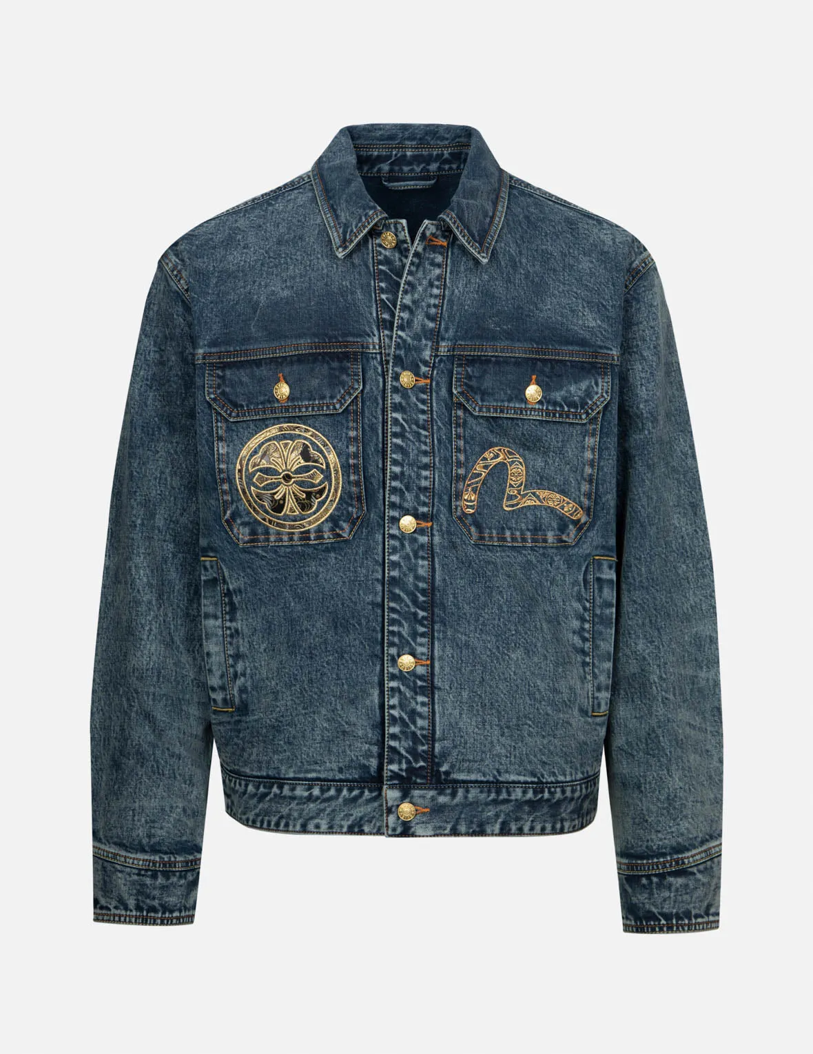 Kamon and Seagull Brocade Appliqué with Carp Embrodiery Relax Fit Denim Jacket sold by Evisu product image thumbnail 2