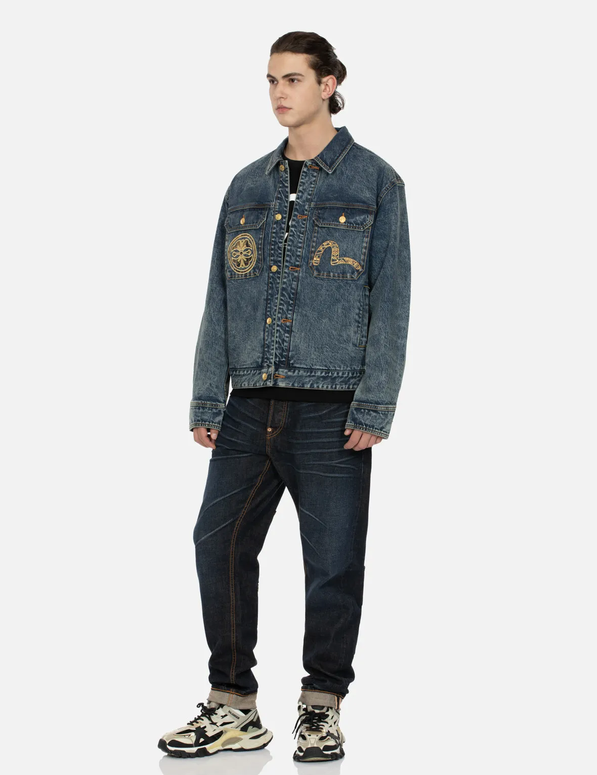 Kamon and Seagull Brocade Appliqué with Carp Embrodiery Relax Fit Denim Jacket sold by Evisu product image thumbnail 4