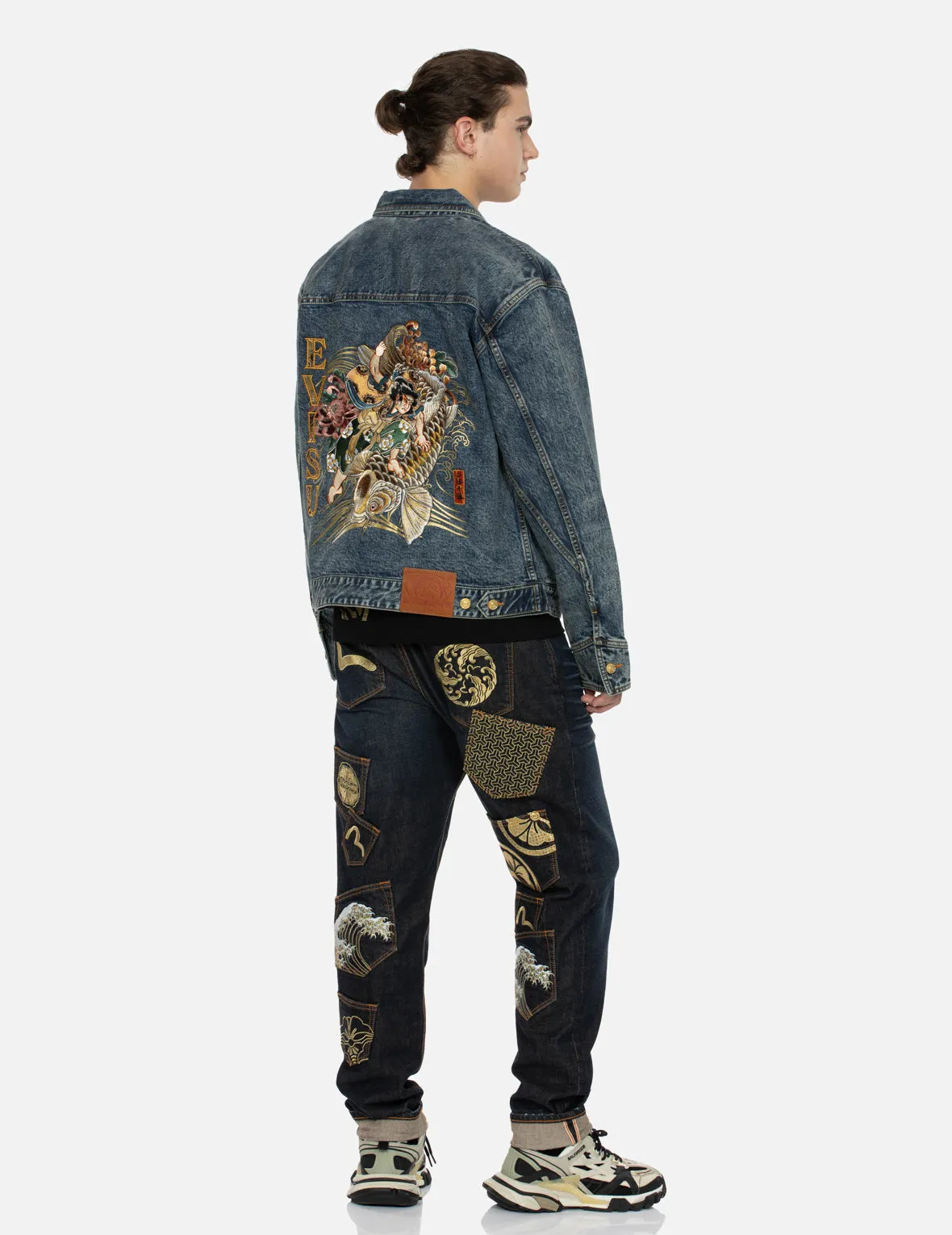 Kamon and Seagull Brocade Appliqué with Carp Embrodiery Relax Fit Denim Jacket sold by Evisu product image thumbnail 3