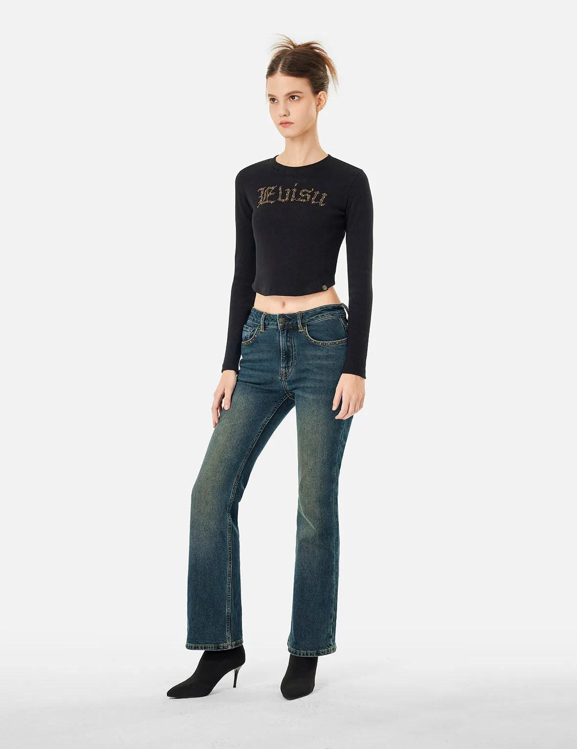 Washed Studs Embellished Logo Flare Fashion Fit Jeans sold by Evisu product image thumbnail 2