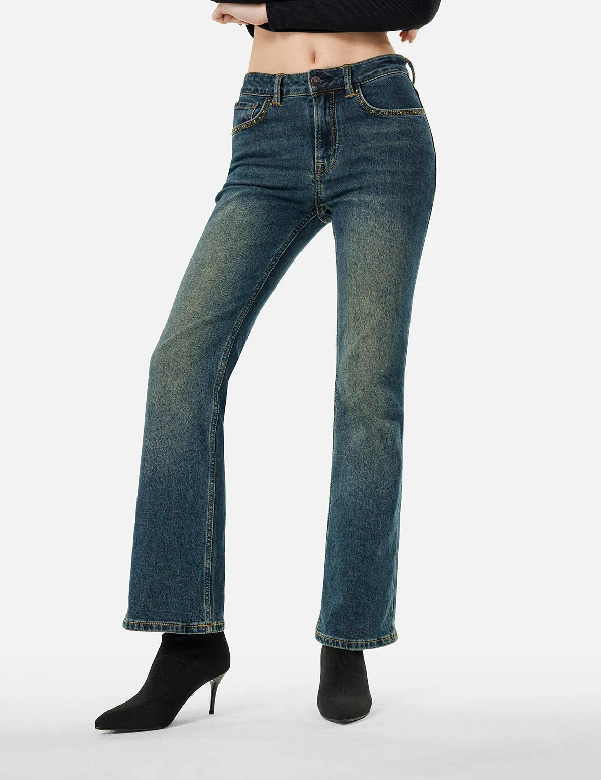 Washed Studs Embellished Logo Flare Fashion Fit Jeans sold by Evisu product image thumbnail 5