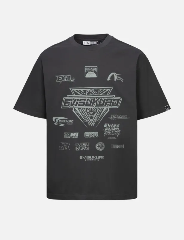 Multi Logo Print Regular Fit Racing T-Shirt sold by Evisu