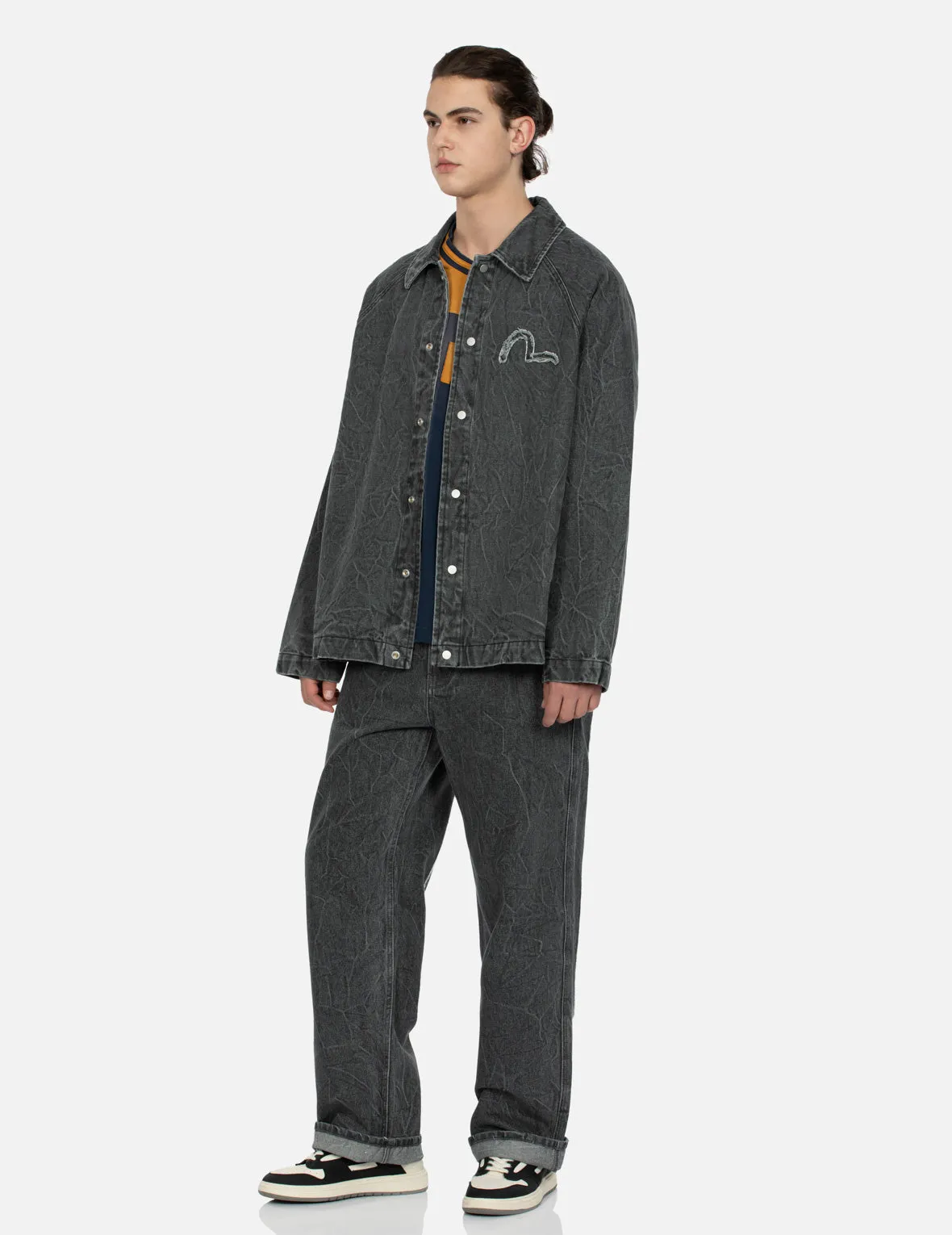 Seagull and Slogan Embroidery Oversized Denim Coach Jacket sold by Evisu product image thumbnail 5