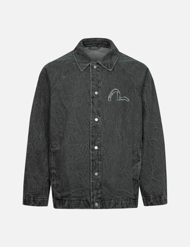 Seagull and Slogan Embroidery Oversized  Denim Coach Jacket made by Evisu