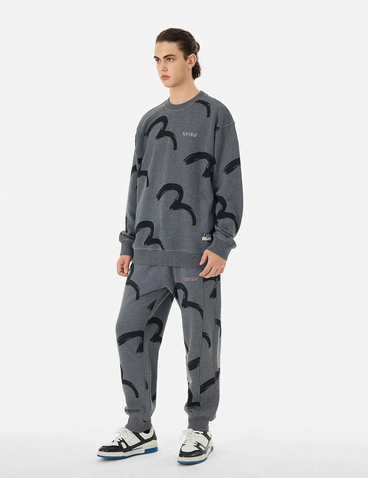 Allover Brushstroke Seagull and Logo Print Relax Fit Sweatshirt sold by Evisu product image thumbnail 3