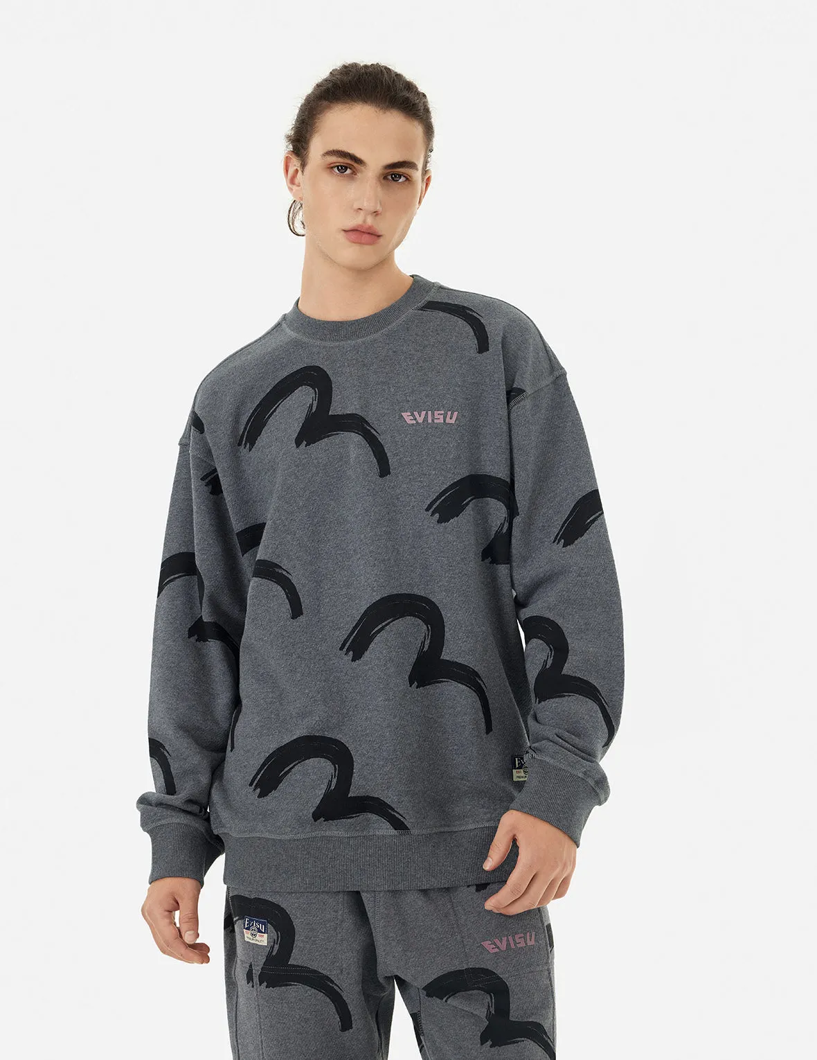 Allover Brushstroke Seagull and Logo Print Relax Fit Sweatshirt sold by Evisu product image thumbnail 5
