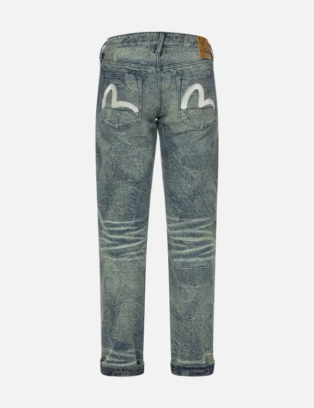 Washed Seagull Embroidery Regular Straight Fit Jeans #2008 sold by Evisu