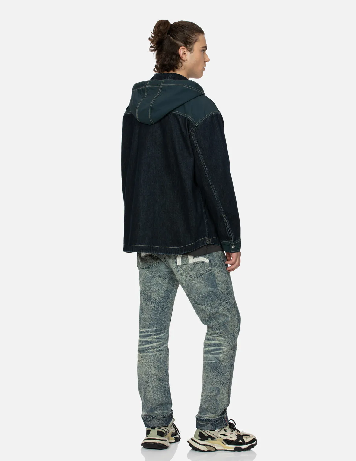 Logo Print Loose Fit Hooded Denim Shirt Jacket sold by Evisu product image thumbnail 4