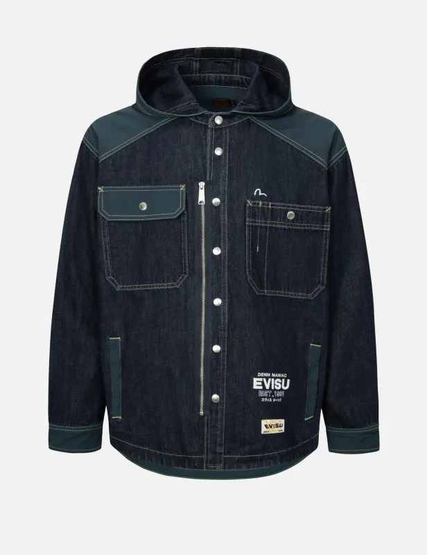 Logo Print Loose Fit Hooded Denim Shirt Jacket sold by Evisu