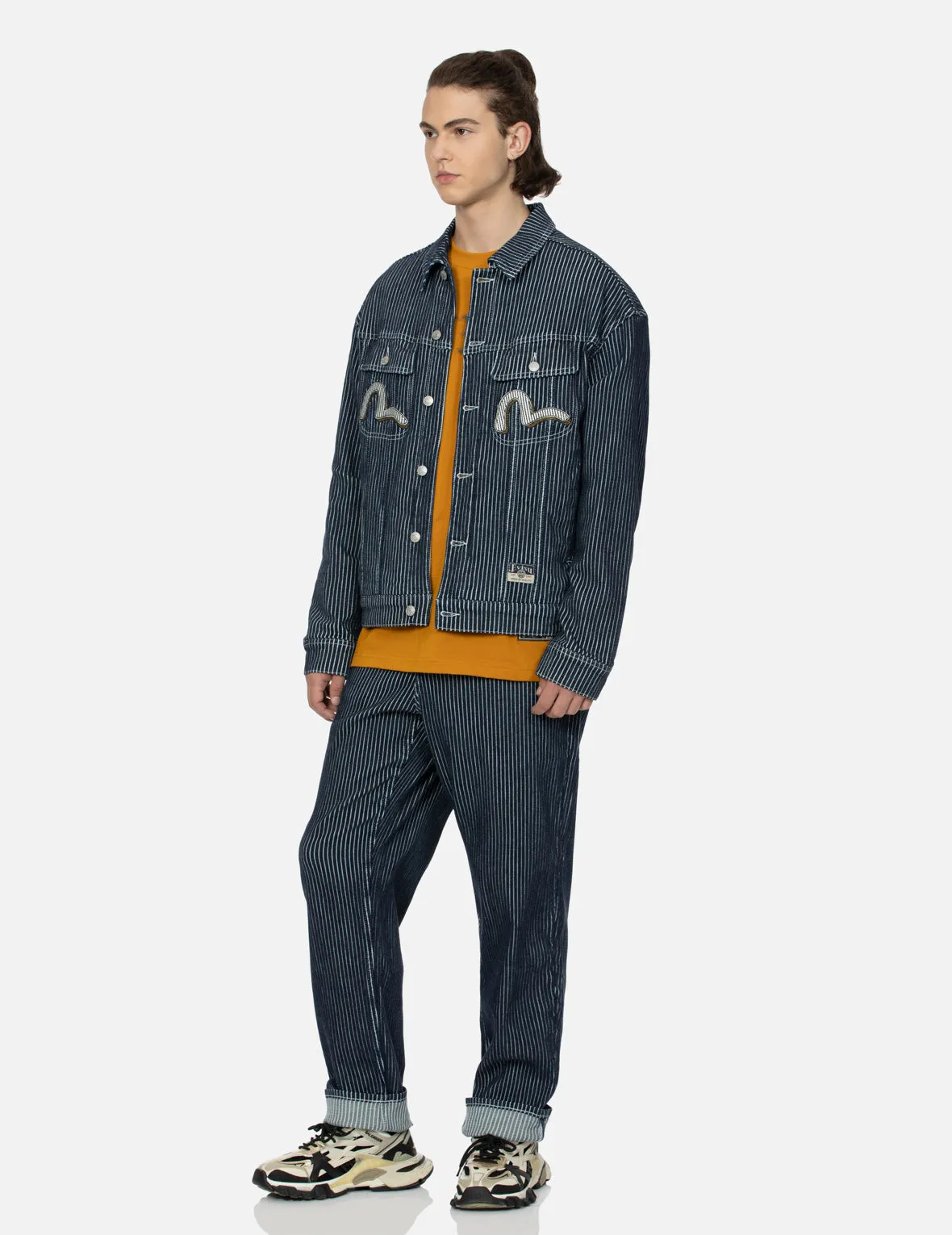 Seagull and Wheel of Wisdom Print Loose Fit Denim Jacket sold by Evisu product image thumbnail 3