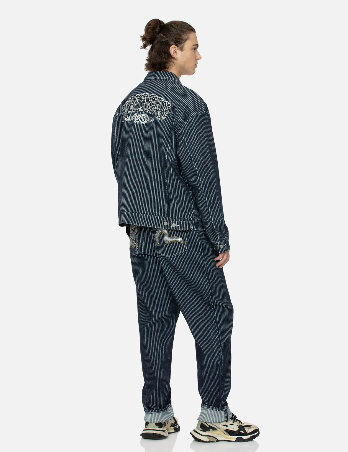 Seagull and Wheel of Wisdom Print Loose Fit Denim Jacket sold by Evisu product image thumbnail 4