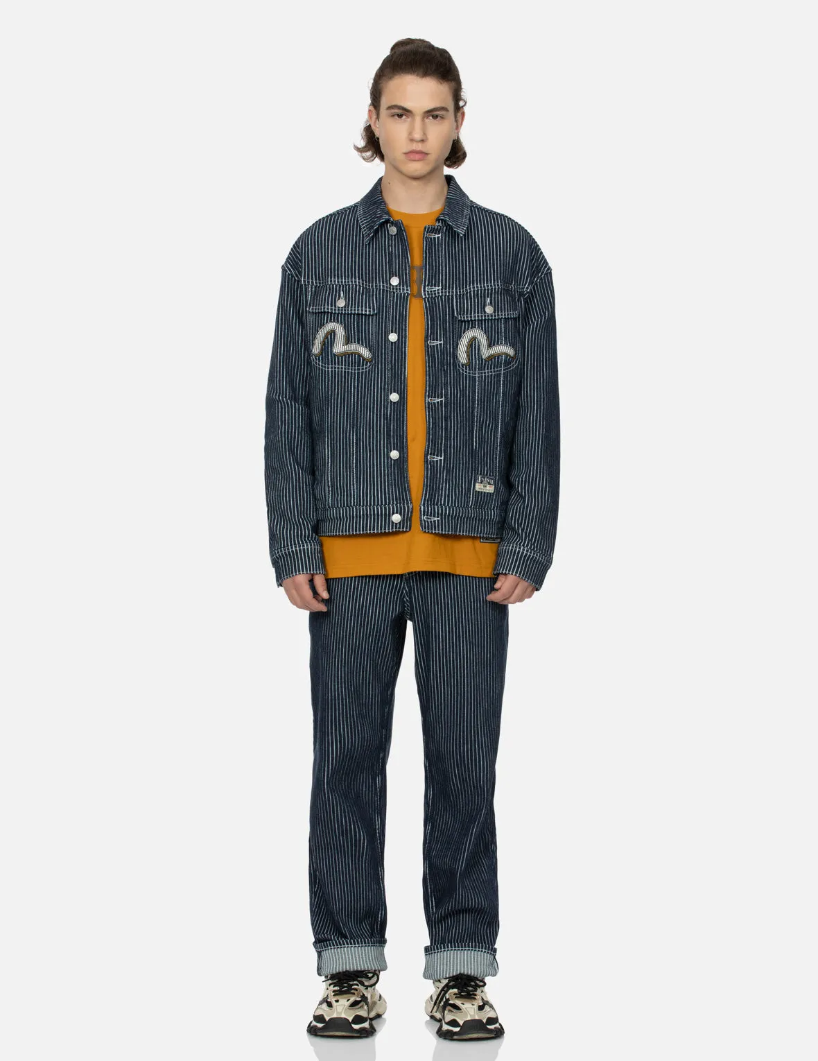 Seagull and Wheel of Wisdom Print Loose Fit Denim Jacket sold by Evisu product image thumbnail 5