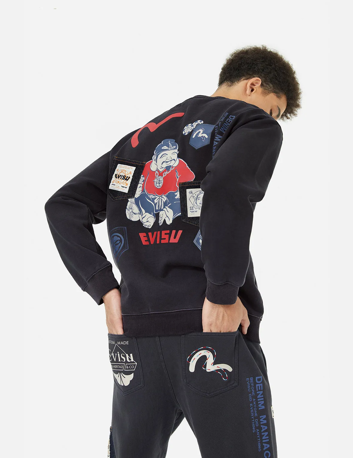 Ebisu Print and Multiple Pocket Washed Relax Fit Sweatshirt sold by Evisu product image thumbnail 3