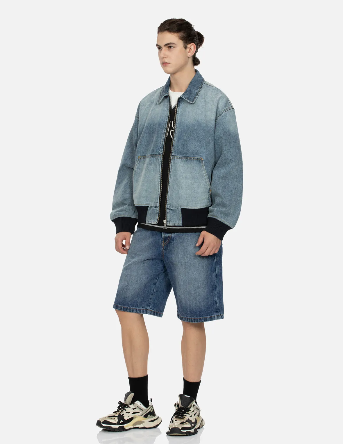 Logo Appliqué Embroidery Oversized Denim Bomber Jacket sold by Evisu product image thumbnail 4