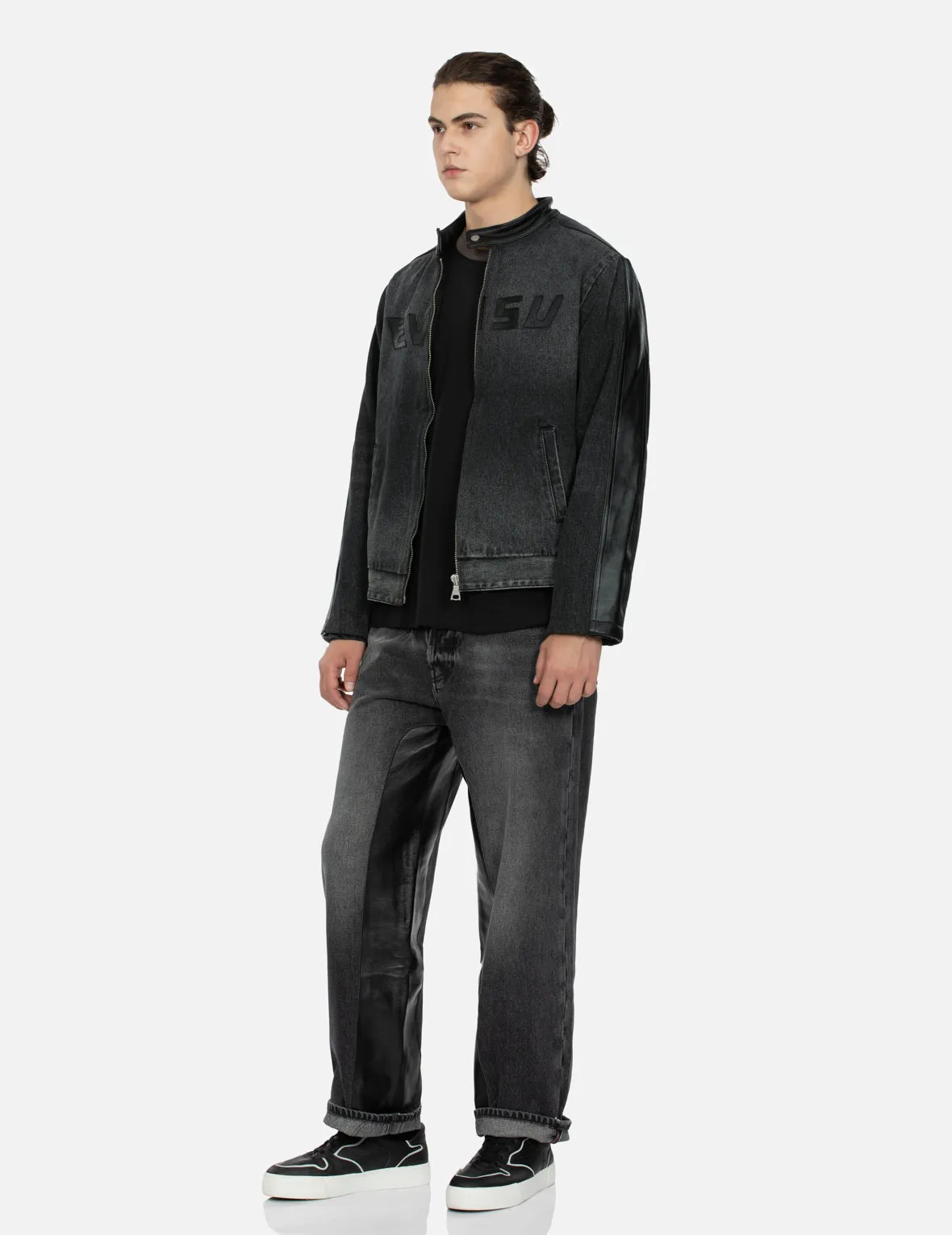 Leather Logo and Seagull Appliqué Regular Fit Denim Moto Jacket sold by Evisu product image thumbnail 5