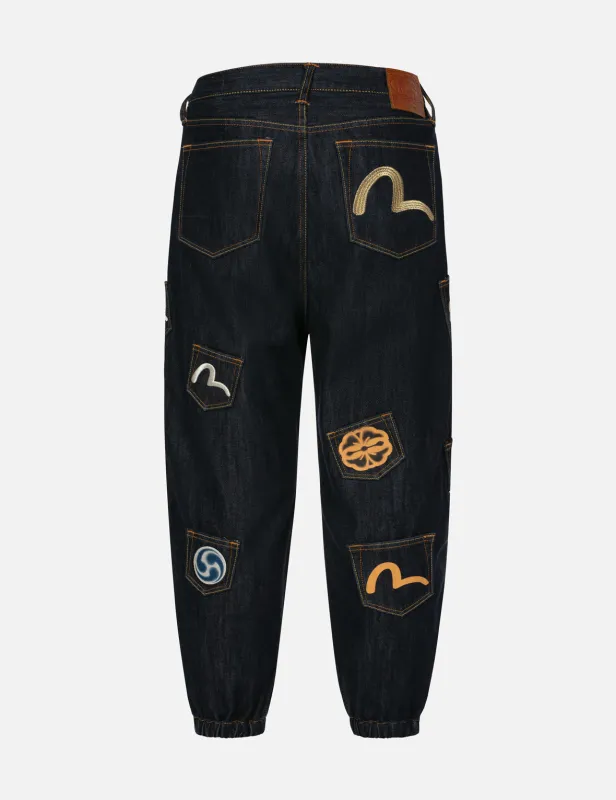 Multi Pocket with Seagull Embroidery Relax Fit Denim Joggers sold by Evisu