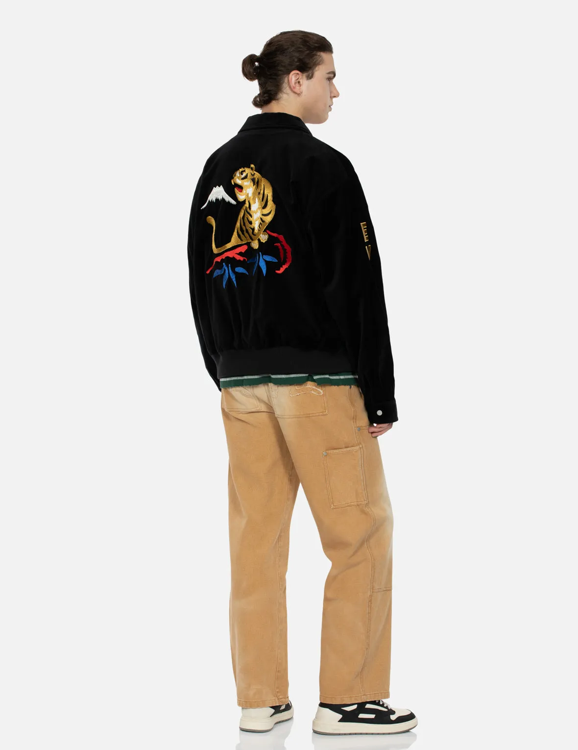 Tiger and Logo Embroidery Oversized Velvet Bomber Jacket sold by Evisu product image thumbnail 3