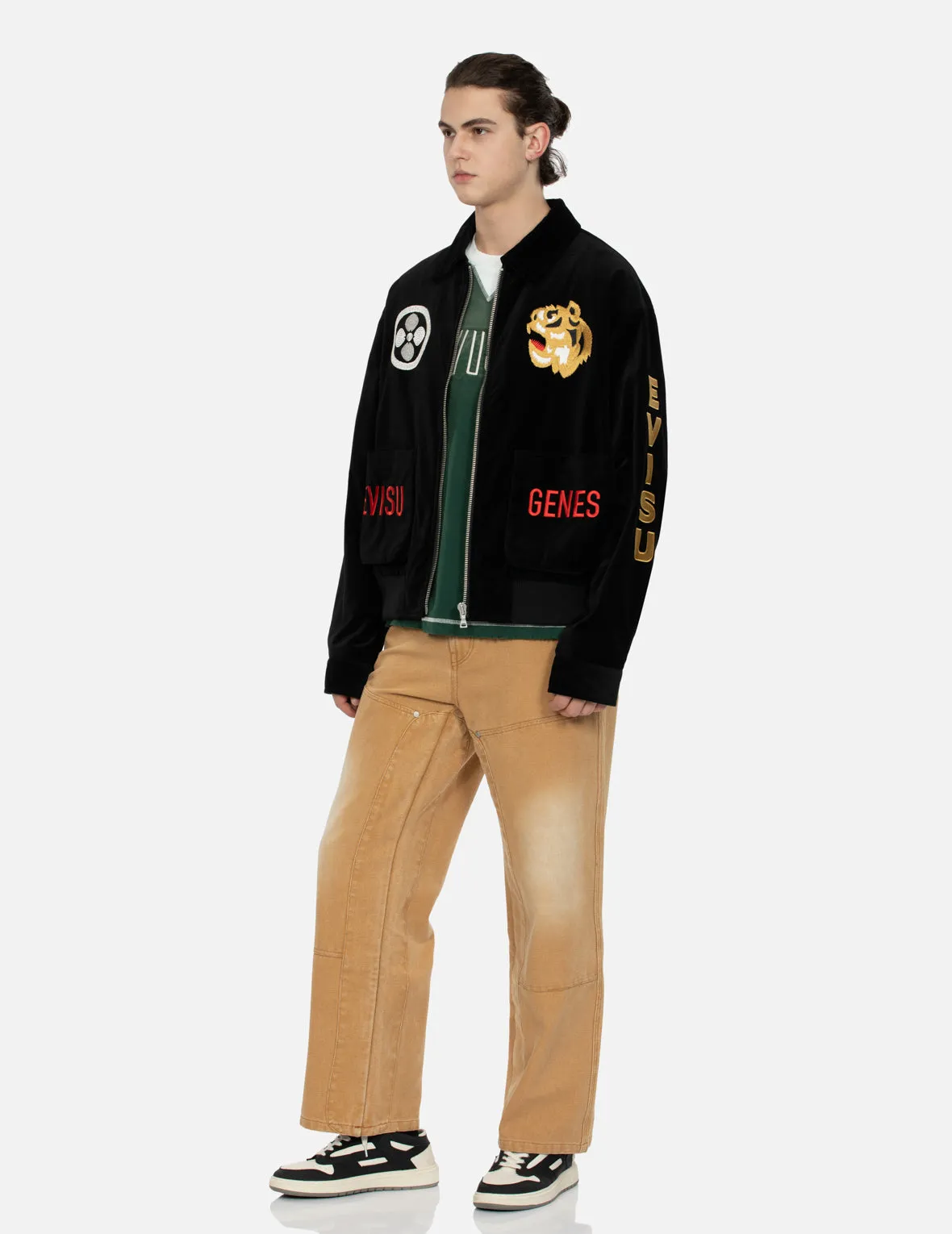 Tiger and Logo Embroidery Oversized Velvet Bomber Jacket sold by Evisu product image thumbnail 4