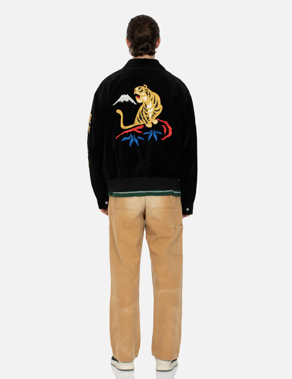 Tiger and Logo Embroidery Oversized Velvet Bomber Jacket sold by Evisu product image thumbnail 5