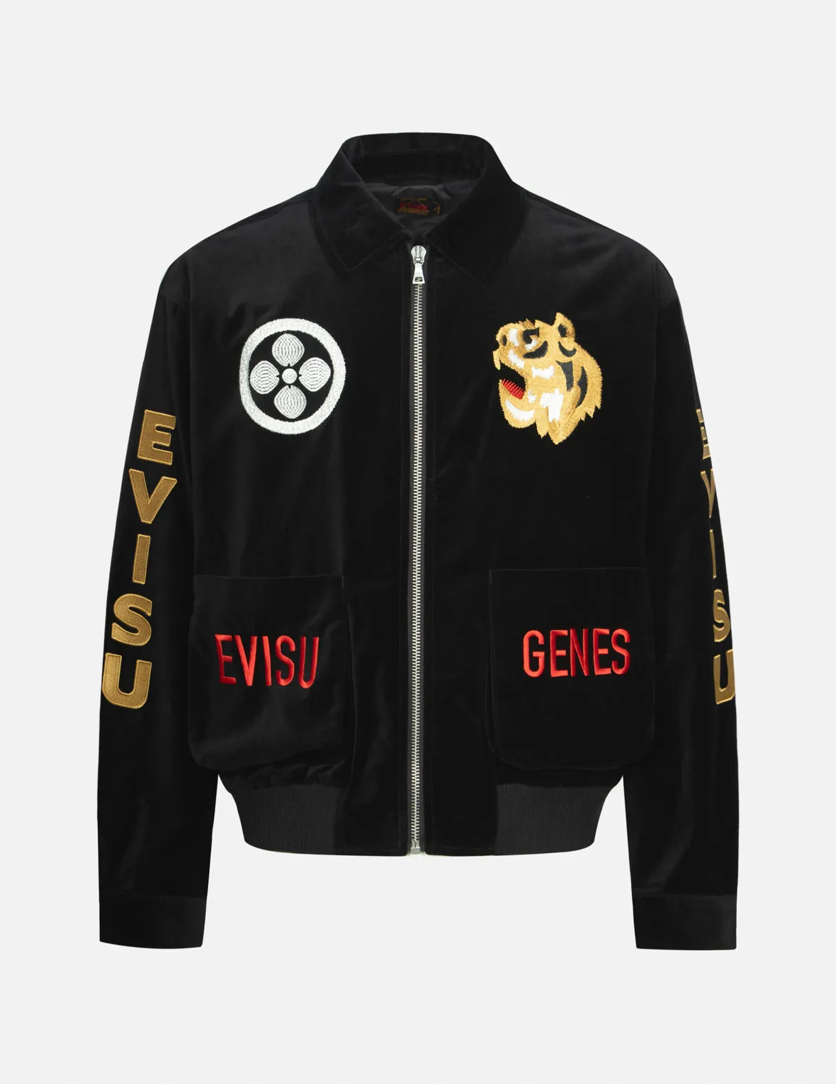 Tiger and Logo Embroidery Oversized Velvet Bomber Jacket sold by Evisu product image thumbnail 2