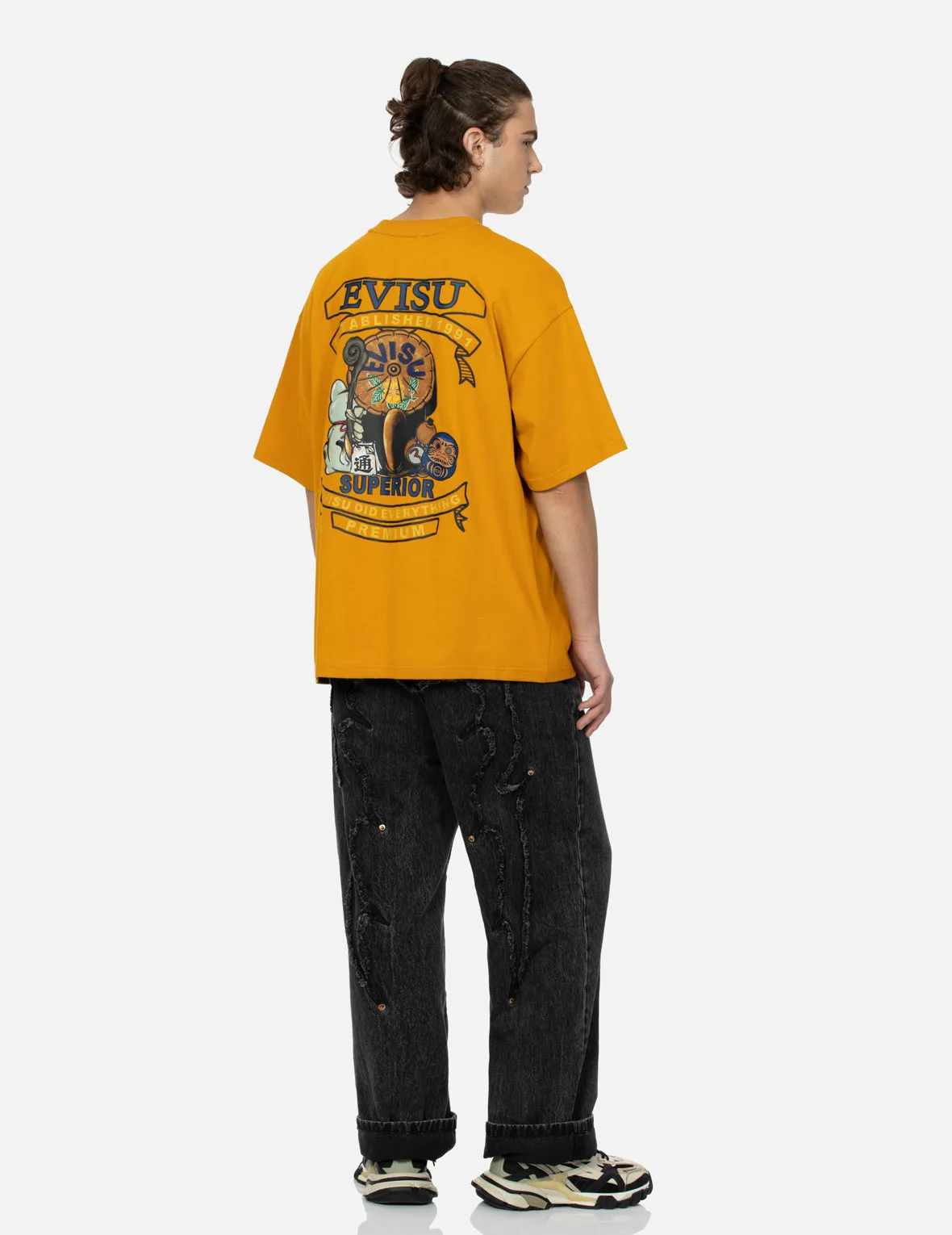 Tanuki and Fortune Cat Print Loose Fit T-Shirt sold by Evisu product image thumbnail 5