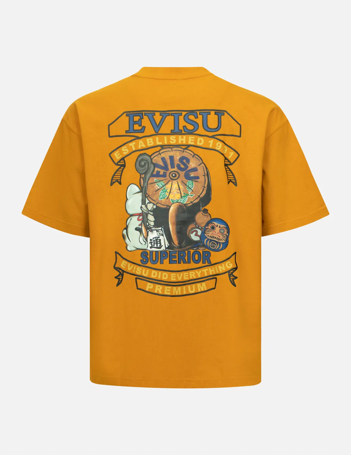 Tanuki and Fortune Cat Print Loose Fit T-Shirt sold by Evisu