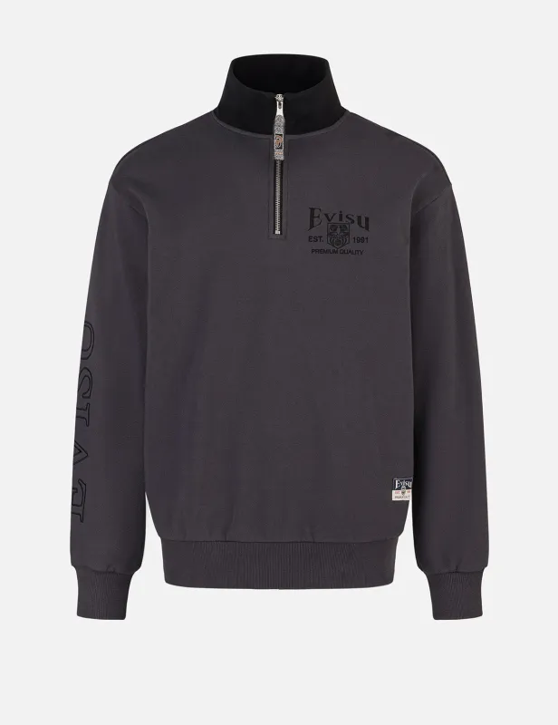 Logo Embroidery Relax Fit Half-Zip Sweatshirt sold by Evisu