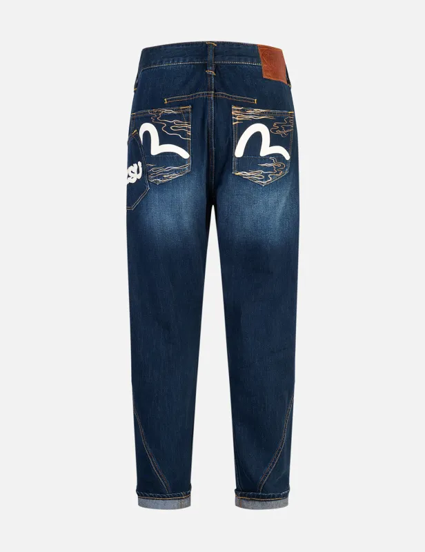 Seagull and Logo Print 3D Fit Jeans sold by Evisu